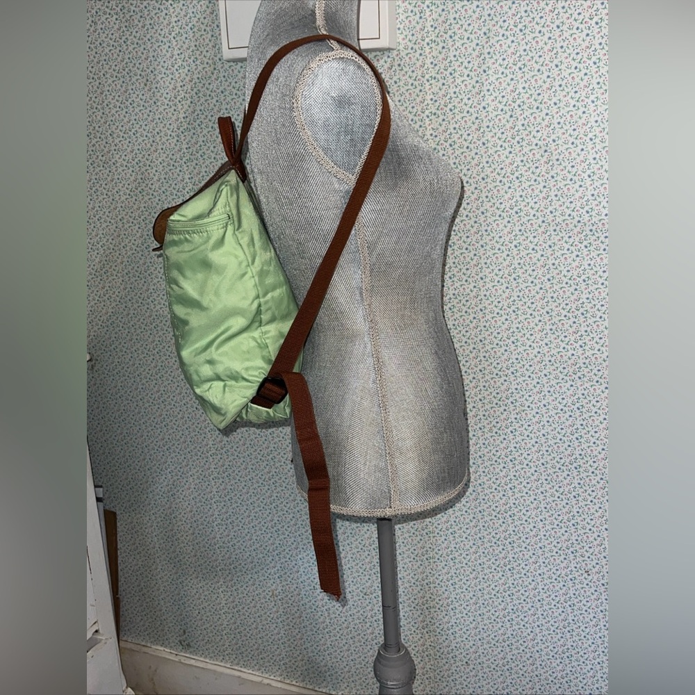 Longchamp Le Pliage Original Foldable Backpack Pretty Green with Brown Leather - Picture 2 of 16